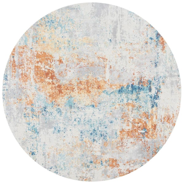 Aria 7 ft. x 7 ft. Ivory/Rust Distressed Abstract Round Area Rug