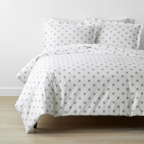Company Kids by The Company Store Company Kids Stars 3-Piece Gray Organic Cotton Percale Queen Duvet Cover Set
