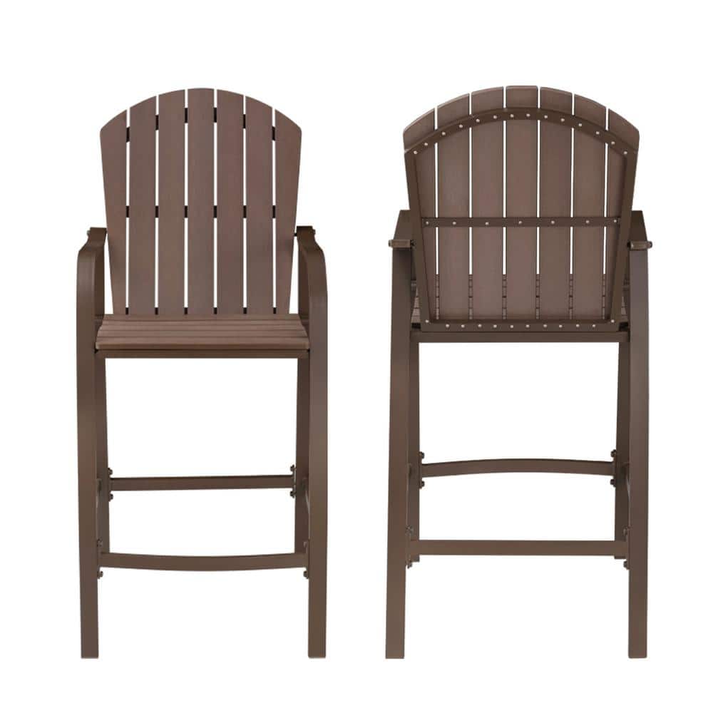 Brown Aluminum Frame Outdoor Counter Height Bar Stools, Set of 2