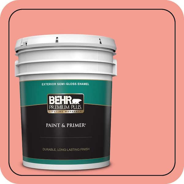 BEHR PREMIUM PLUS 5 gal. #170B-4 Cool Melon Semi-Gloss Enamel Exterior Paint & Primer