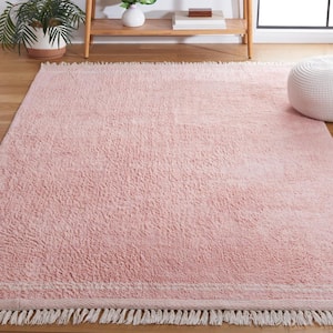 Easy Care Pink/Ivory 6 ft. x 6 ft. Machine Washable Border Solid Color Square Area Rug