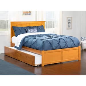 AFI Nantucket Caramel Brown Full Size Platform Bed Frame with Panel Footboard and Twin Size Trundle