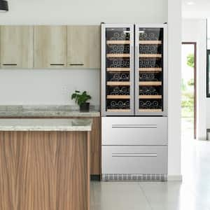 32 in. Dual Zone 168-Wine Bottles and 300-Cans Double French Doors Beverage and Wine Cooler in Seamless Stainless Steel