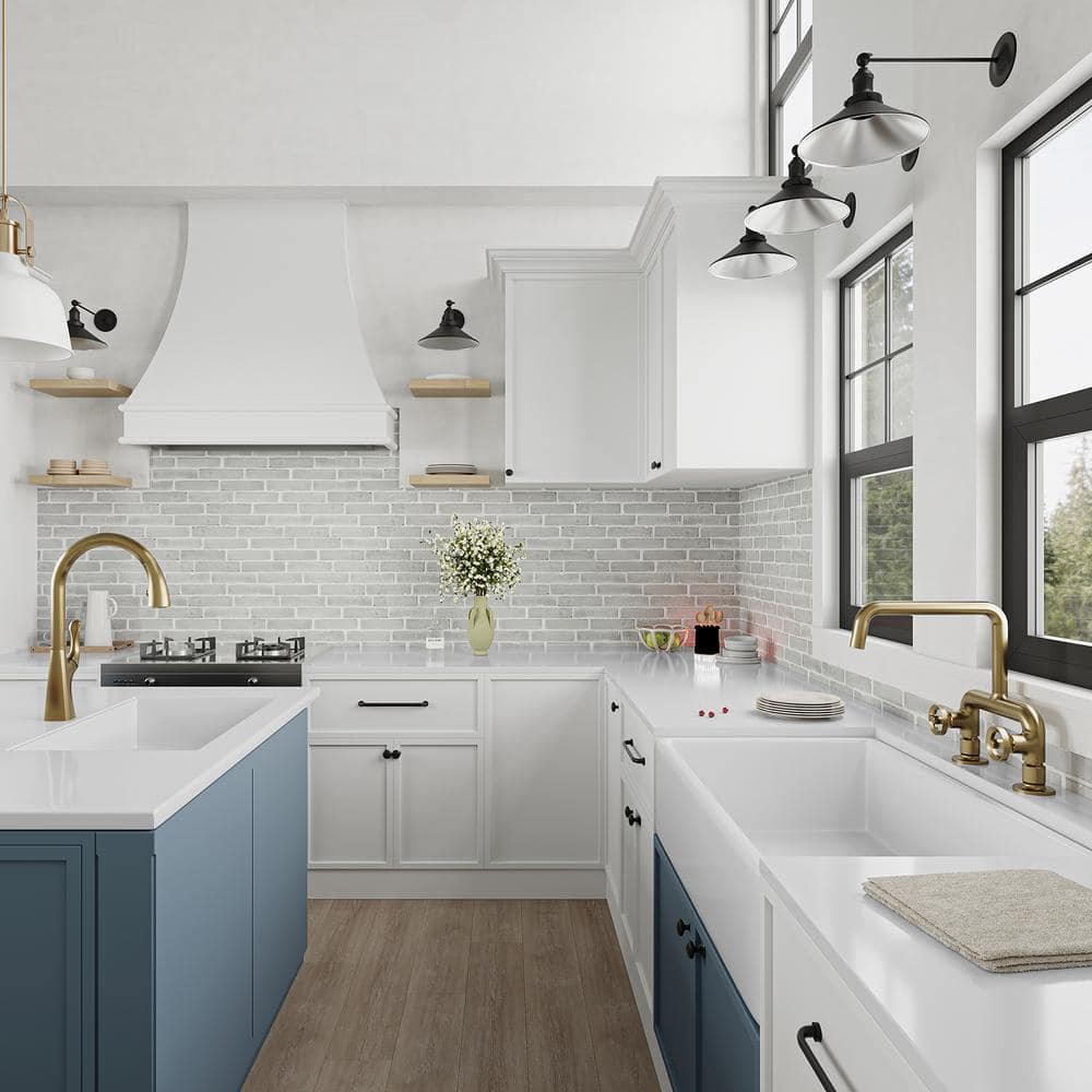 Brushed Gold Double Handle Deck Mount Kitchen Faucet