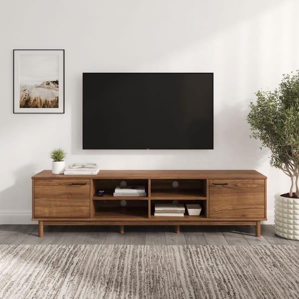 Welwick Designs 70 in. Mocha Wood Modern 2-Door Storage TV Stand Fits TVs up to 80 in.
