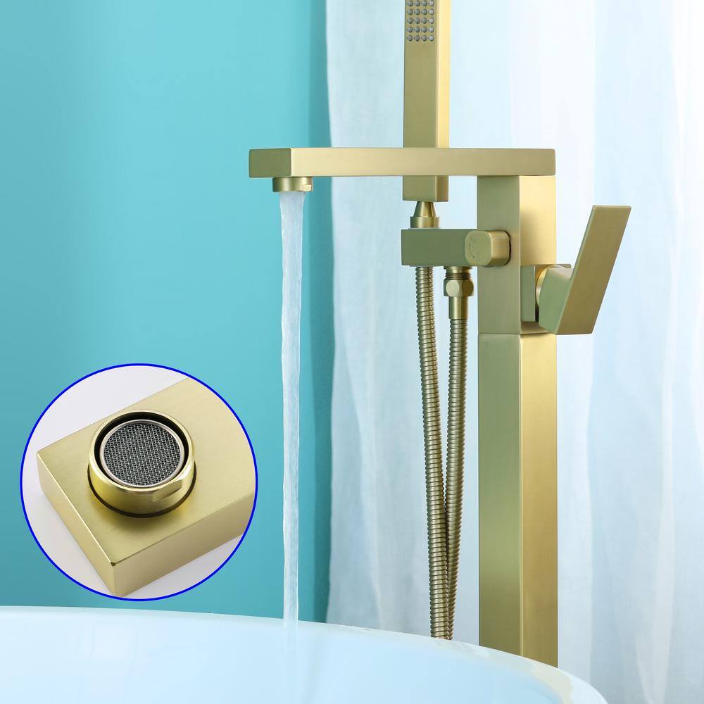 Brushed Gold Stainless Steel Freestanding Tub Faucet with Hand Shower
