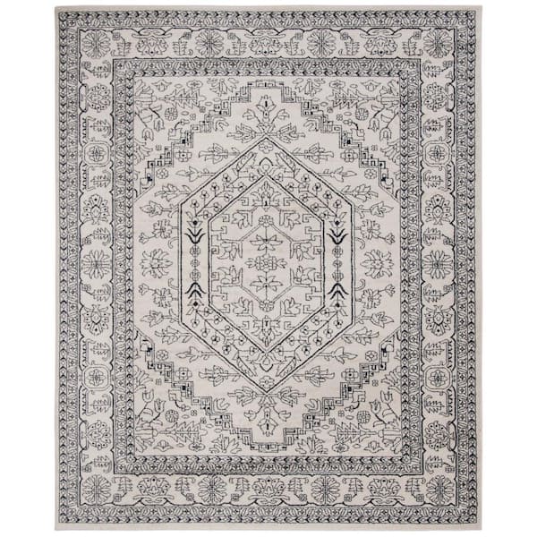 Adirondack Ivory/Navy 12 ft. x 18 ft. Border Medallion Area Rug