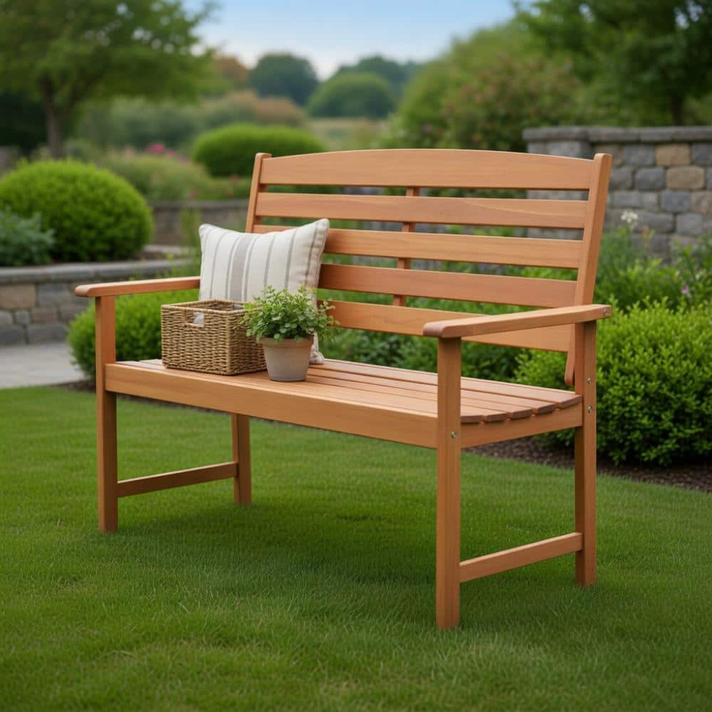 Natural Solid Wood Outdoor Bench With Slatted Backrest Curved Seat And Durable Armrests price history on PriceWatchPro