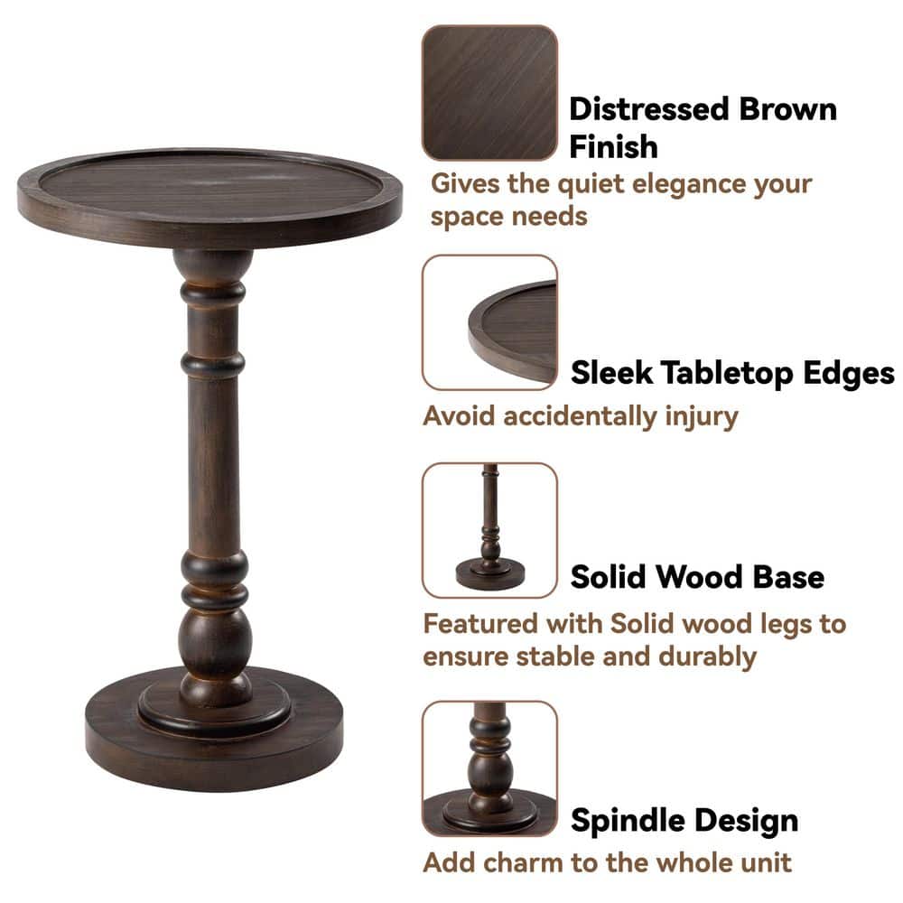 Espresso Round Wood Pedestal Tray Top End Table