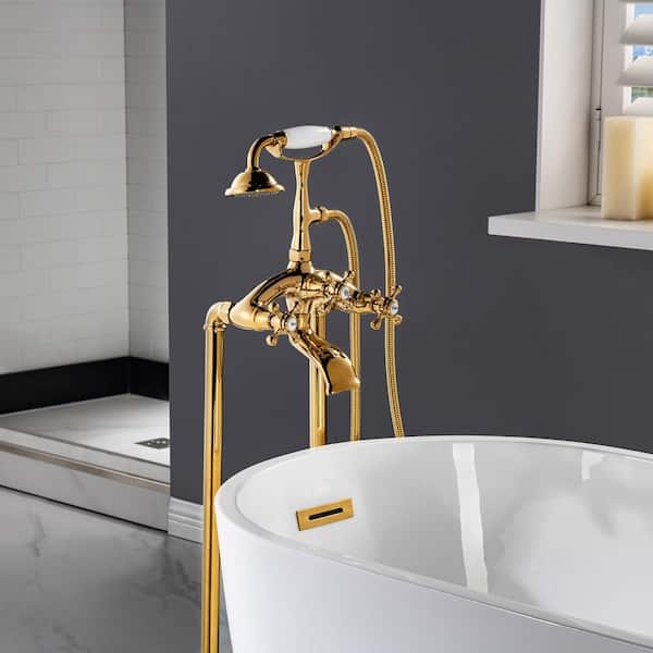 Woodbridge Malibu 3 Handle Claw Foot Freestanding Tub Faucet With Hand Shower In Polished Gold F1059 The Home Depot