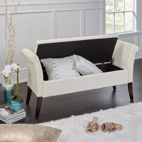Cream White Curved Arm Storage Bench, Living Room Benches With Storage