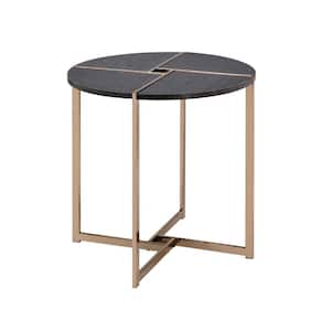 24 in. Gold and Gray Round Wood End Table with Metal Legs