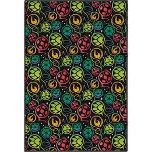 Miraculous Ladybug Repeat Badges Black 3 ft. 3 in. x 5 ft. Area Rug