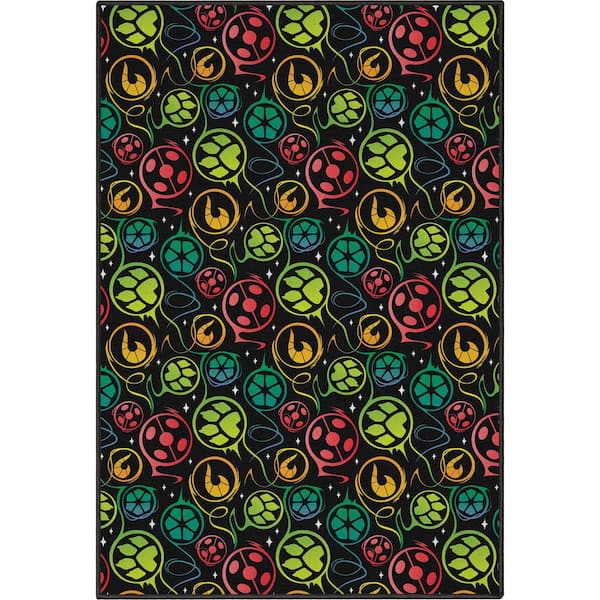 Well Woven Miraculous Ladybug Repeat Badges Black 3 ft. 3 in. x 5 ft. Area Rug