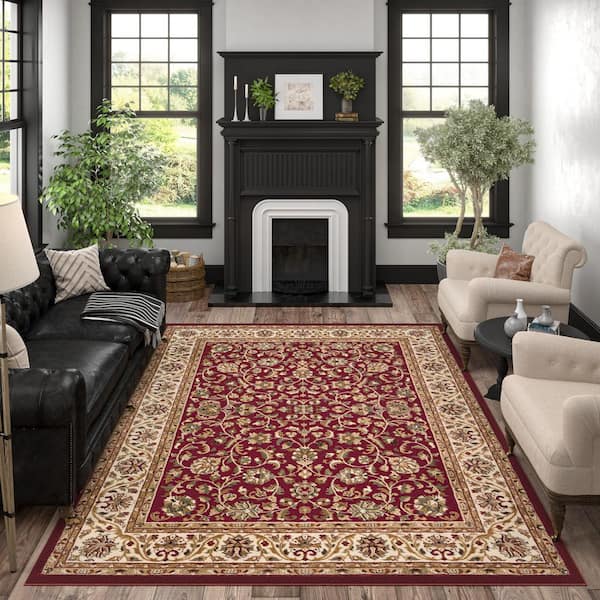 Sensation Border Red 9 ft. x 12 ft. Indoor Area Rug