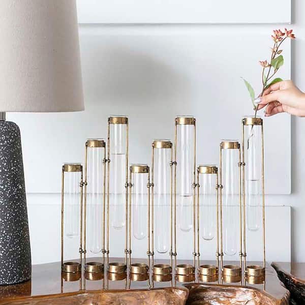BRANCH・BIT LANP、CYLINDER VASE、TUBE VASE 13.8 in. Bronze Metal Bottle Vase Transprent Glass Vase Test Tube