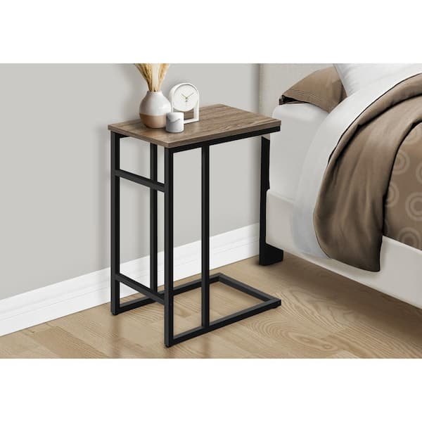 Unbranded 11.75 in. Dark Taupe Laminate Accent Table C-Shaped End Table with Black Metal, Contemporary, Modern