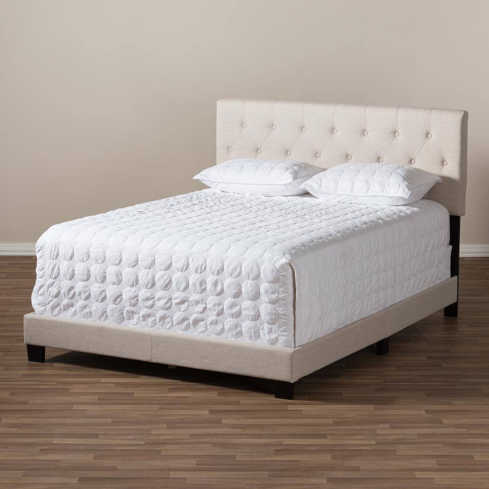 Cassandra Light Beige Queen Upholstered Bed with Tufted Headboard