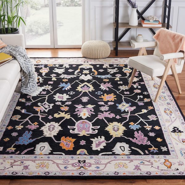 Anatolia 8 ft. x 10 ft. Black/Ivory Traditional Floral Area Rug