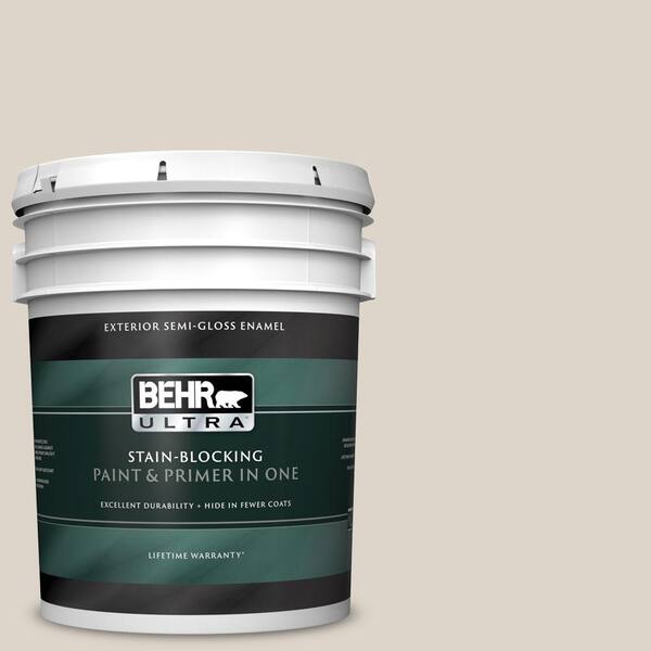 BEHR ULTRA 5 gal. #UL170-14 Canvas Tan Semi-Gloss Enamel Exterior Paint and Primer in One