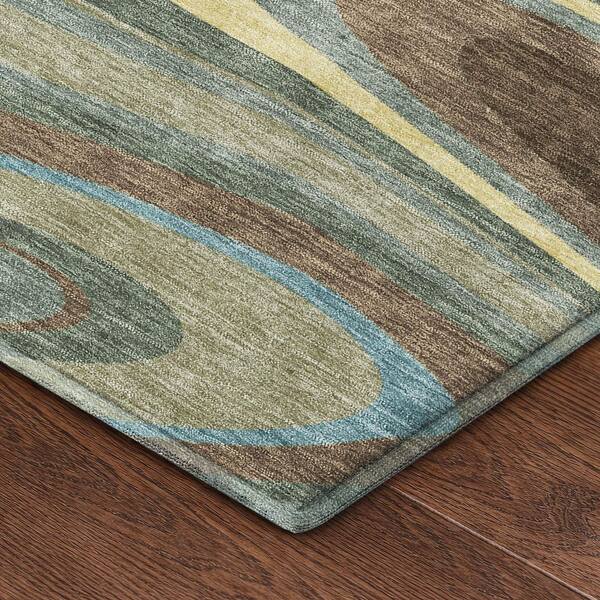 Mayfield Premium Machine Washable Abstract AMF2494 Basil 5 ft. x 7 ft. 6 in. Area Rug