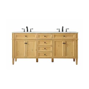 Timeless Home 72 in. W x 21.5 in. D x 35 in. H Double Bathroom Vanity in Natural Wood with White Marble