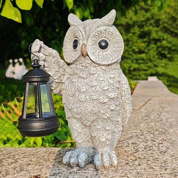 Grey Owl Solar Light Garden Statue-Outdoor Decor, Christmas