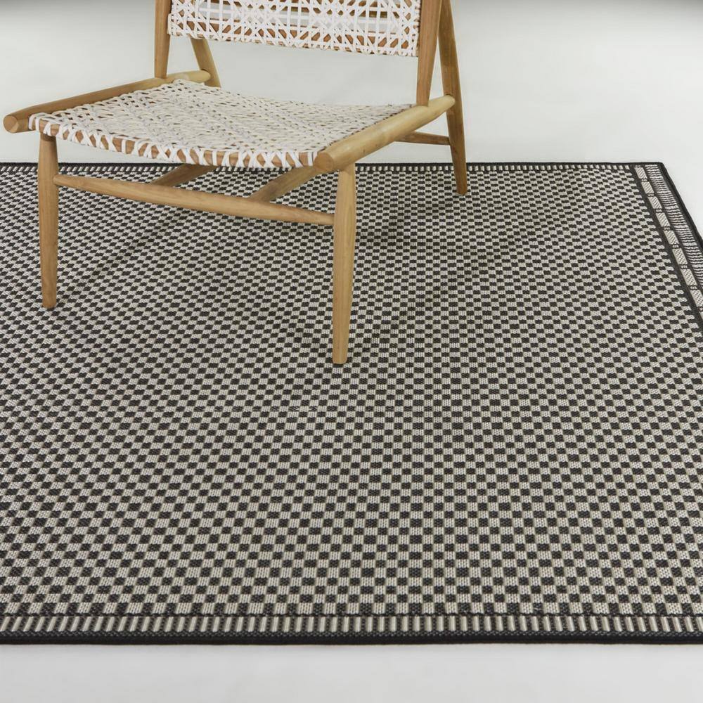 Charcoal and Beige Flat Woven Synthetic Rectangular Rug