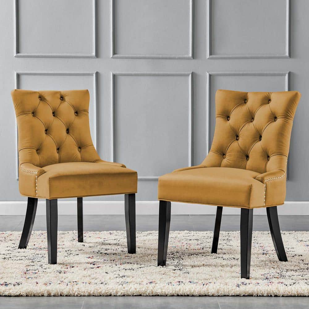Cognac Velvet Tufted Upholstered Parsons Side Chair Set