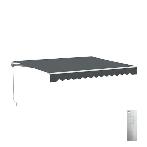 13 ft. Caribbean UV Polyester Motorized Retractable Patio Awning 10 ft. Projection in Gray Black Frame