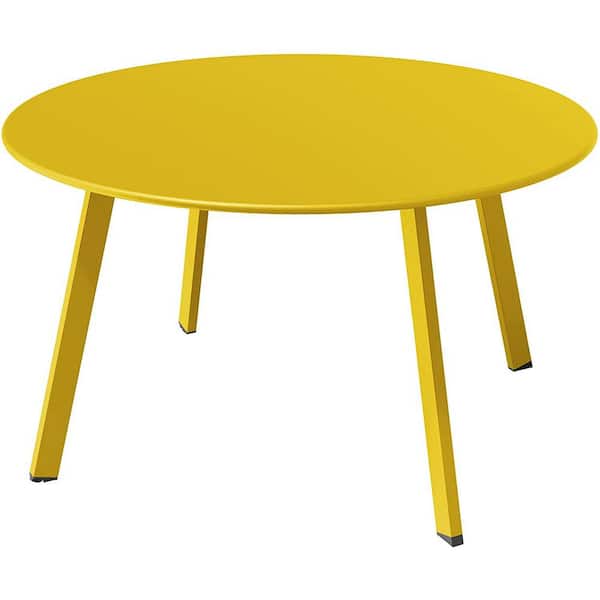 SUNRINX Yellow Round Metal 15.75 in. Outdoor Coffee Table with Anti Slip Feet Pads