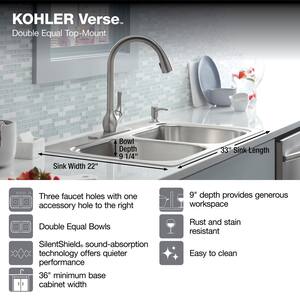 Verse Drop-In Stainless Steel 33 in. 4-Hole Double Bowl Kitchen Sink