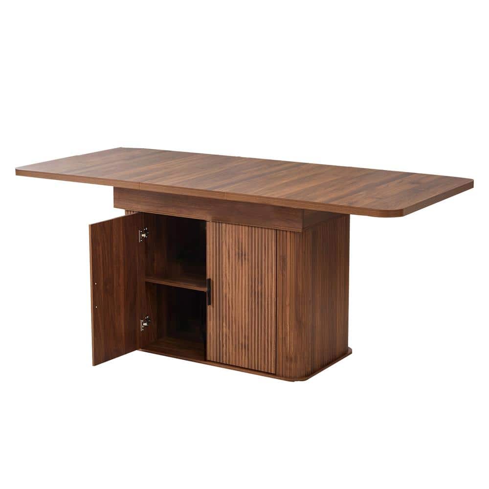 Walnut Fluted Base Extendable Dining Table with Storage Cabinet, Adjustable Inner Shelf Expandable, Seats 4-8 price history on PriceWatchPro