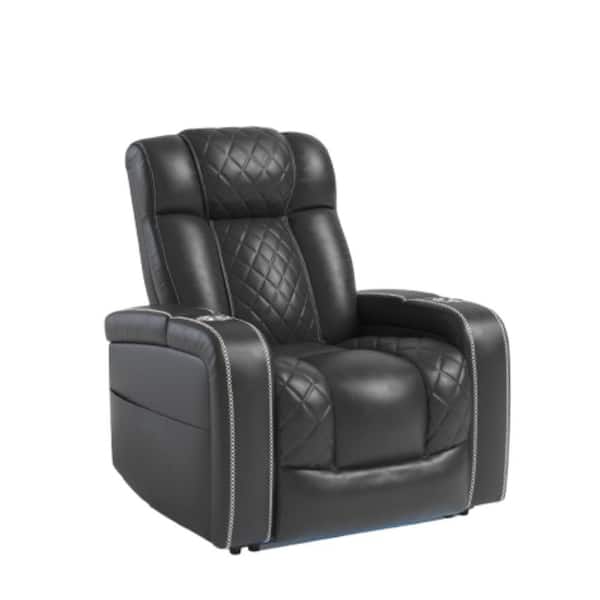 Bestier 34 in. Black Leather Suede Power Recliner Chair with 8-Vibration Massage Point Zero Gravity Recliner with LED and USB
