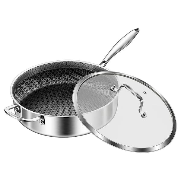 12 in Tri-Ply Stainless Steel Nonstick Frying Pan with Lid, Saute Skillet Compatible All Cooktops, 1 Piece