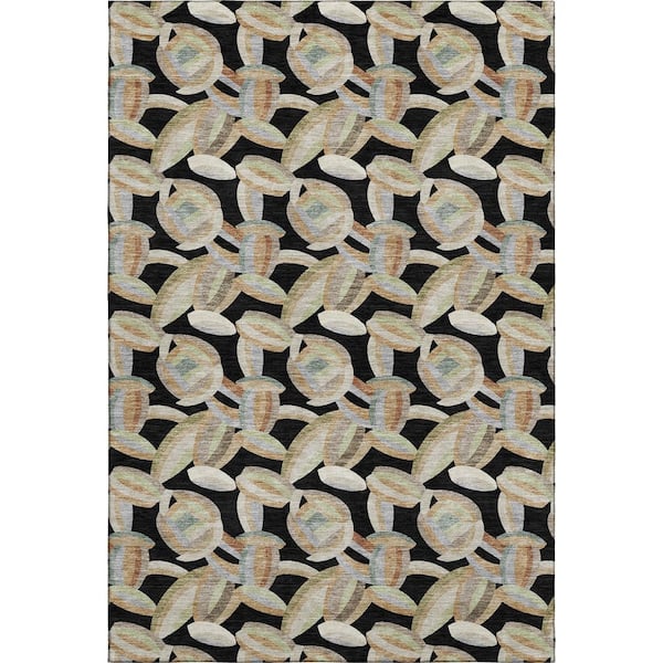 Mayfield Premium Machine Washable Abstract AMF2454 Black 8 ft. x 10 ft. Area Rug