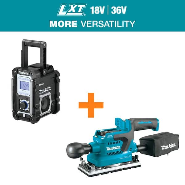 Makita 18V LXT Lithium-Ion Cordless Bluetooth Job Site Radio with 18V LXT Lithium-Ion Brushless 1/3 Sheet Finishing Sander