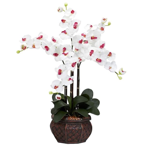 Nearly Natural 31 in. Artificial H White Phalaenopsis with Decorative Vase Silk Flower Arrangement