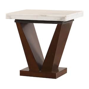 Forbes 22 in. White Marble Top and Walnut Square Wood End Table