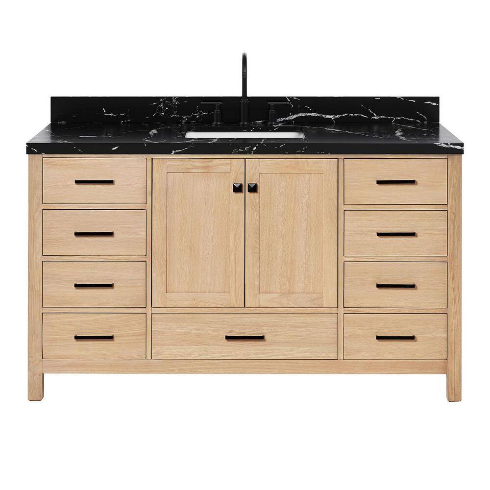 Cambridge 60 in. Single Sink Freestanding Bath Vanity in Oak with Nero Marquina Black Quartz Top price history on PriceWatchPro