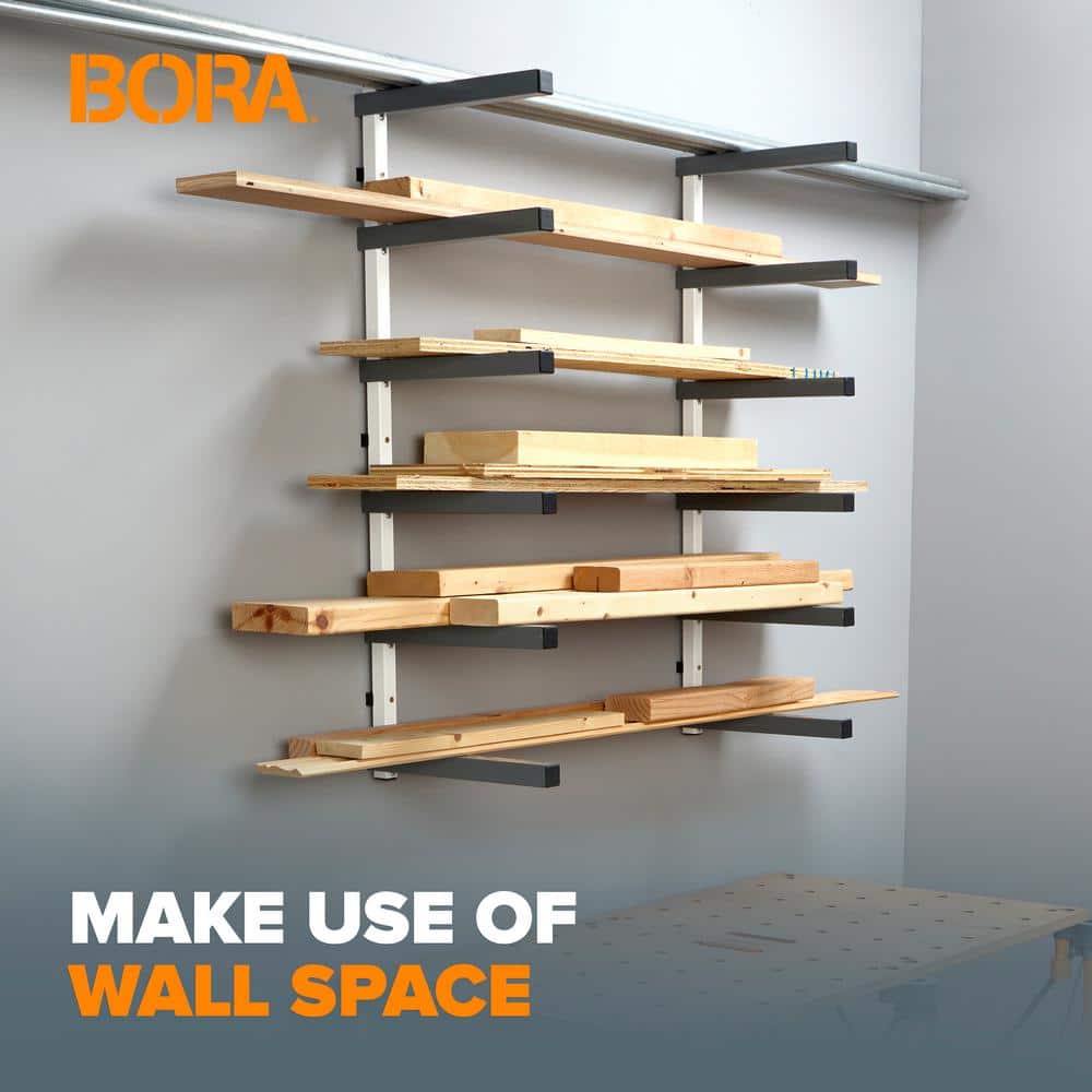 6-Level Gray and White Wall Mounted Lumber Storage Rack