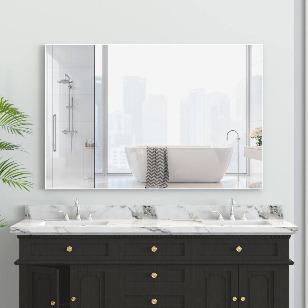48 in. W x 32 in. H Rectangular White Aluminum Frame Wall Mounted Bathroom 
