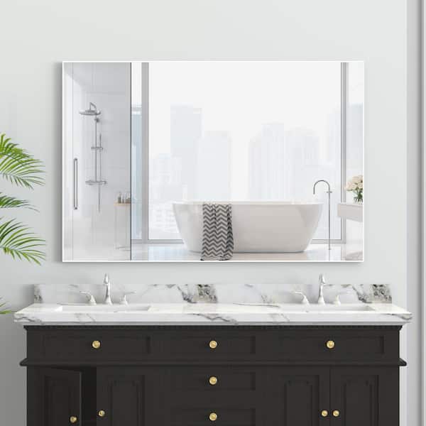 Unbranded 48 in. W x 32 in. H Rectangular White Aluminum Frame Wall Mounted Bathroom Vanity Mirror