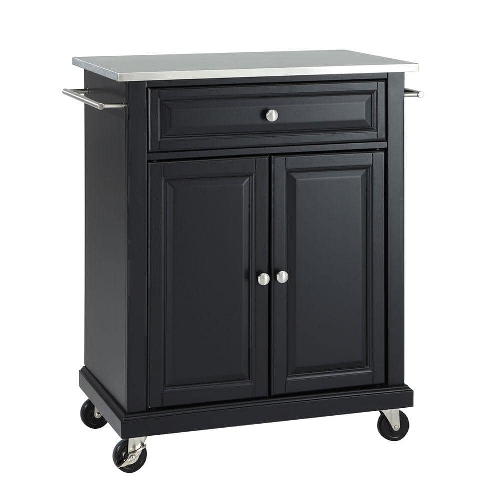 CROSLEY FURNITURE Rolling Black Kitchen Cart with Stainless Top ...