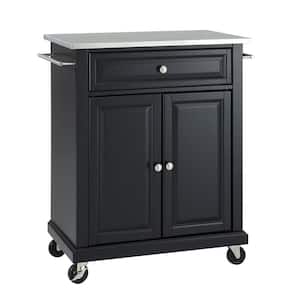 Rolling Black Kitchen Cart with Stainless Top