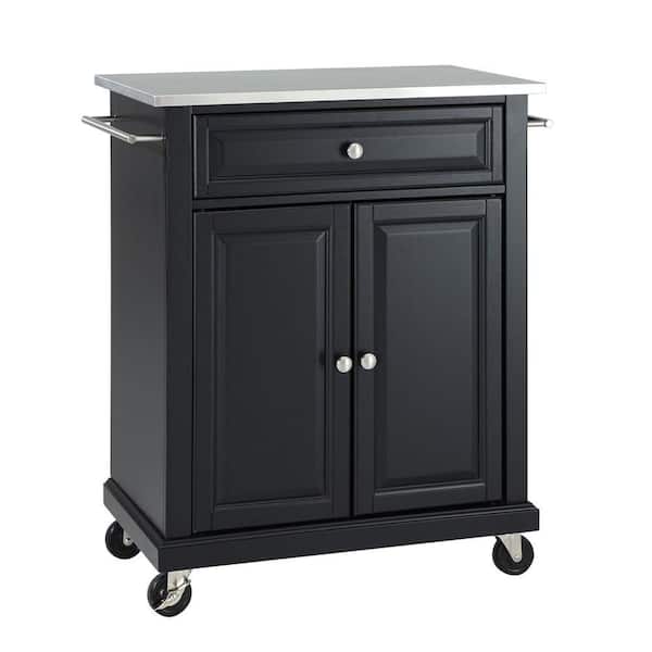 CROSLEY FURNITURE Rolling Black Kitchen Cart with Stainless Top