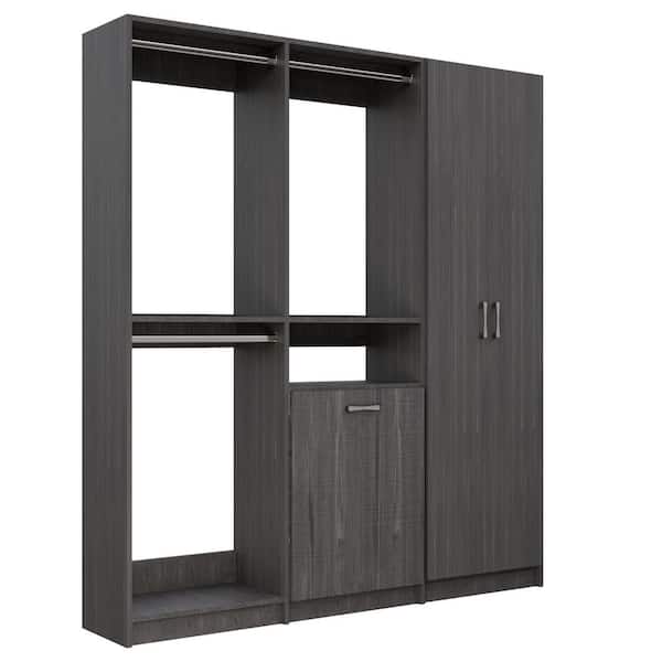 Alto Laundry Room 105 in W Grey Double Hang, Hang w Hamper and Shelf Tower w Doors 13-Shelf Wood Closet System