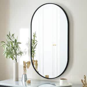 22 in. W x 38 in. H Oval Black Classic Aluminum Alloy Framed Wall Mirror