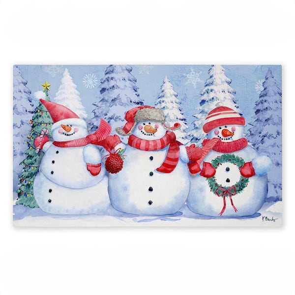 Holiday Icy Snowman Trio Blue 18 in. x 30 in. Polyester Non-Slip Outdoor Door Mat