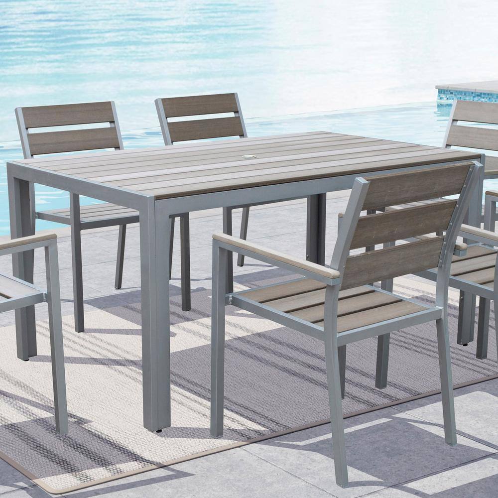 Sun Bleached Gray Aluminum Outdoor Dining Table
